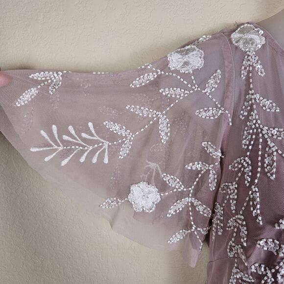 Adrianna Papell Embellished Dress Flutter Sleeve Cocktail Party Beaded Pink Sz 6 - Picture 8 of 16